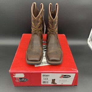Justin Kids Unisex Brown Leather Cattleman Western Cowboy Boots Size 3.5D SK4681
